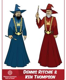 Dennis Ritchie and Ken Thompson as a superhero