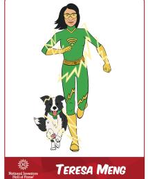 Teresa Meng superhero in action with dog
