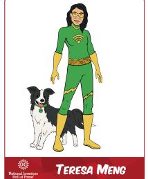 Teresa Meng superhero standing with dog