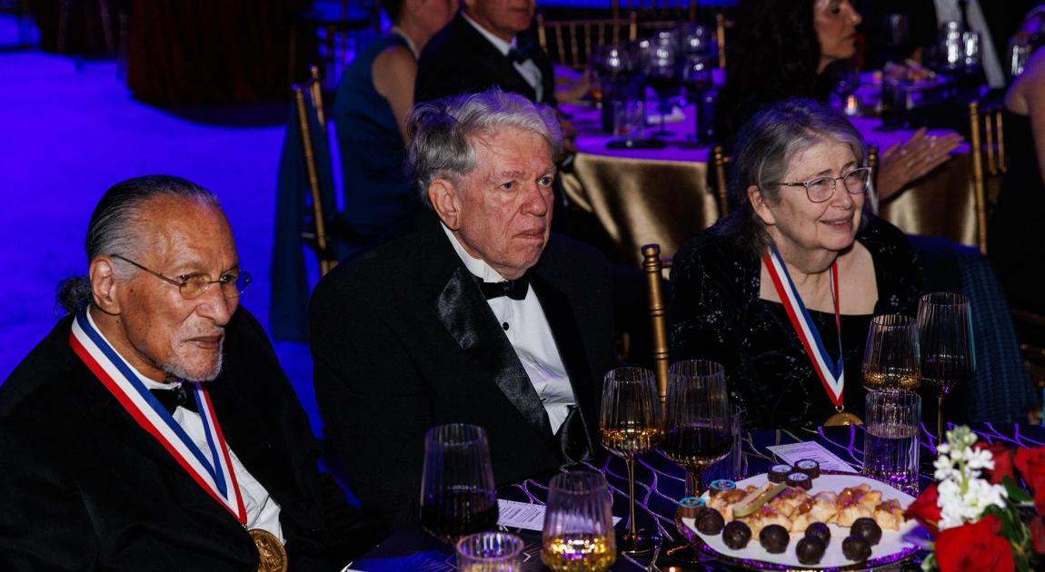 Inductees James West and Radia Perlman watch the 2026 National Inventors Hall of Fame Induction Ceremony